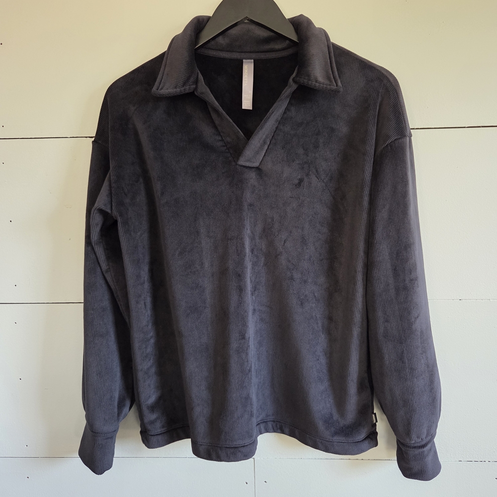 Mondetta Black Corduroy Collared Pullover Sweatshirt Womens M Recycled Polyester